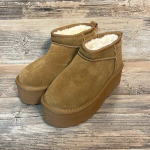 Cozy Tan Platform Ankle Booties